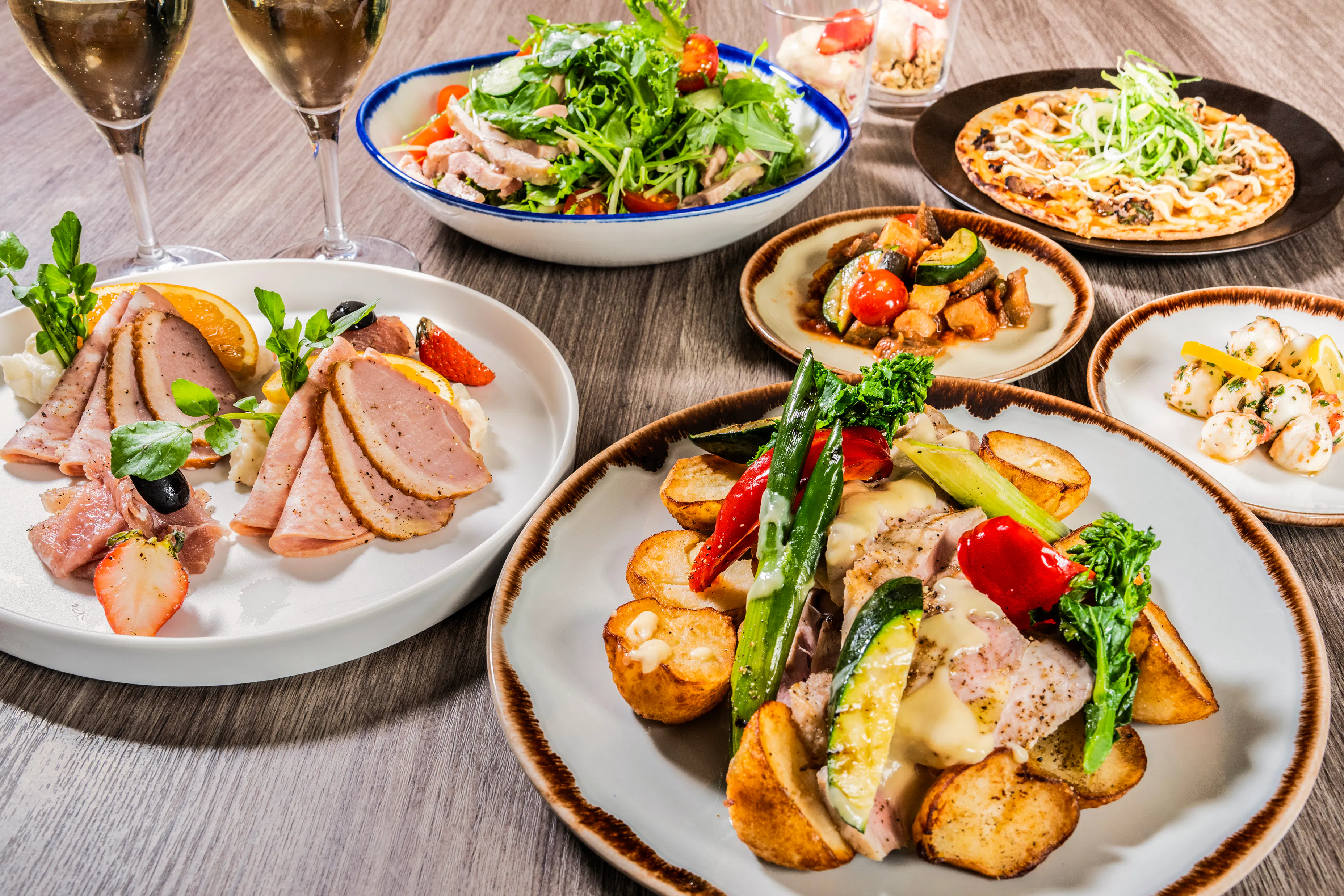【会食プランA】90分飲み放題付 前菜、豚ロース肉のグリル、デザートなど全7品