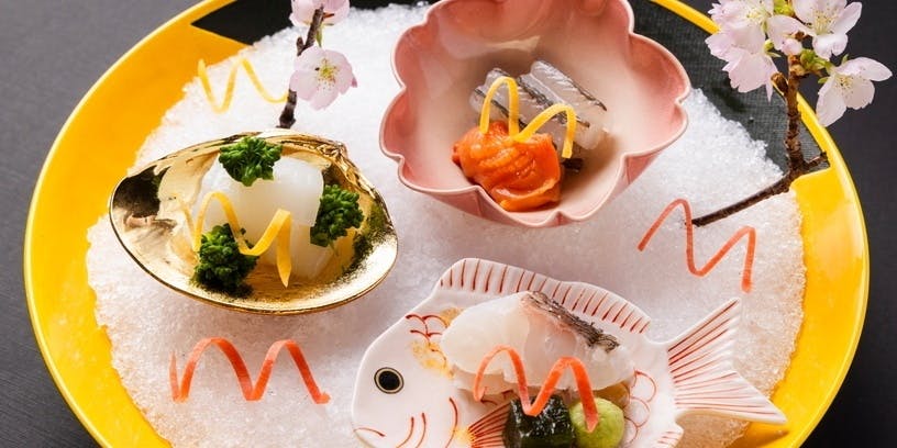 [Issun, Miyabi] An assortment of 7 dishes, including an appetizer, sashimi, grilled dishes, and fried dishes