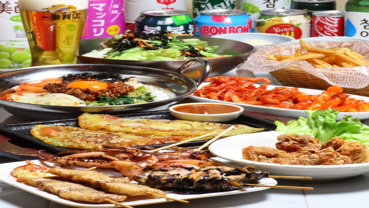 【附2小時無限暢飲】串燒、石鍋拌飯、韓式煎餅等共7道料理「串燒套餐」