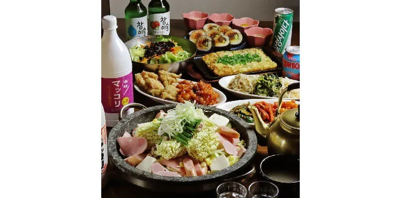 ボリューム満点！韓国鍋を楽しむ全8品「プデチゲ鍋プラン」