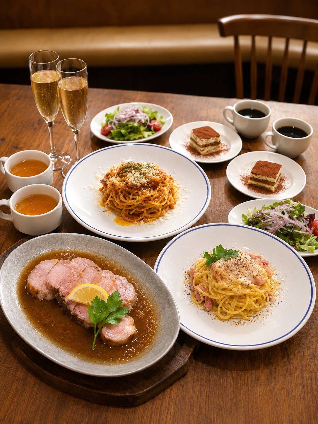 【プレミアムランチ★乾杯スパークリング付】熟成豚肩ロースステーキと選べるパスタ　3,800円