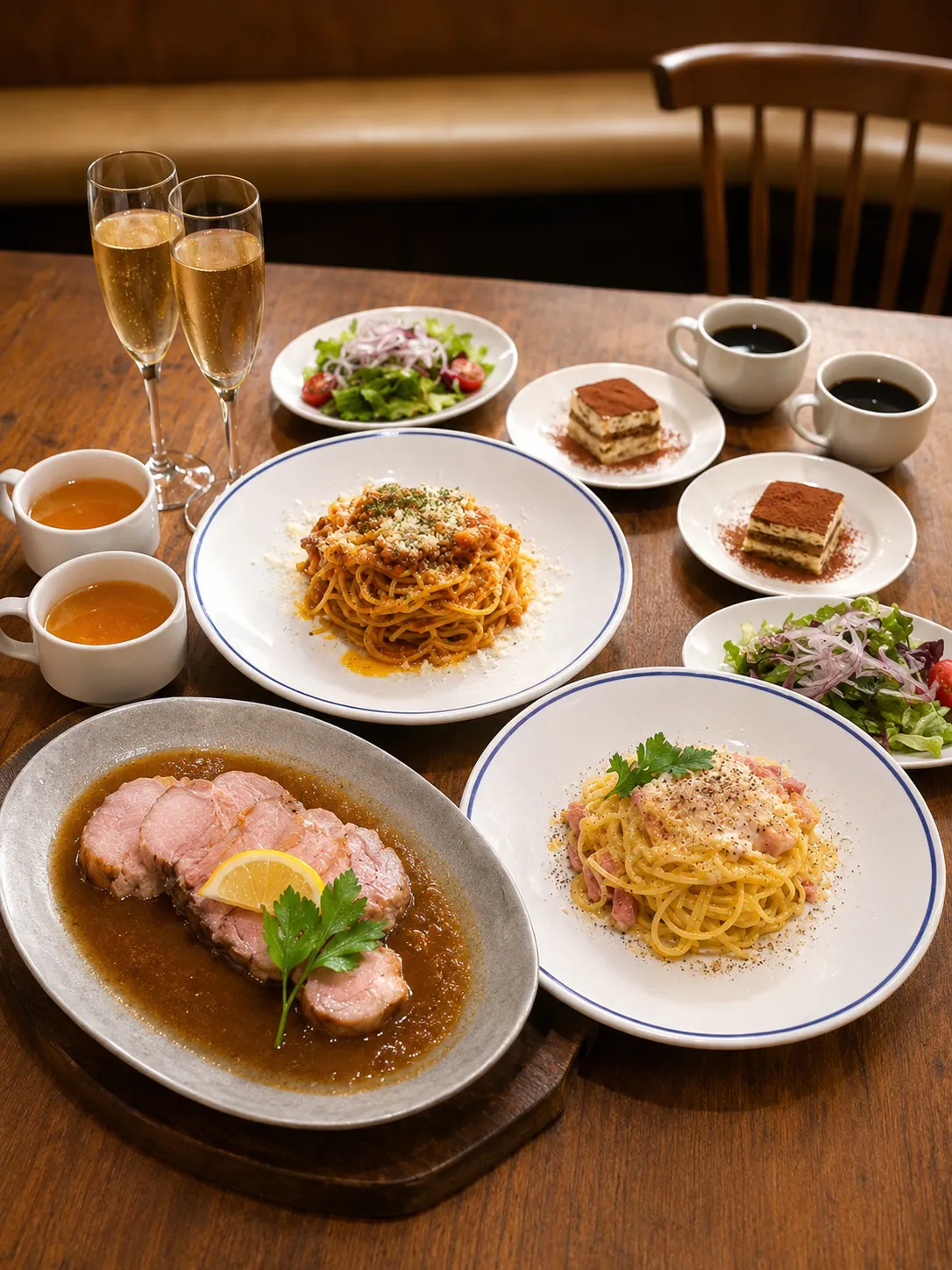 【プレミアムランチ★乾杯スパークリング付】熟成豚肩ロースステーキと選べるパスタ　3,800円