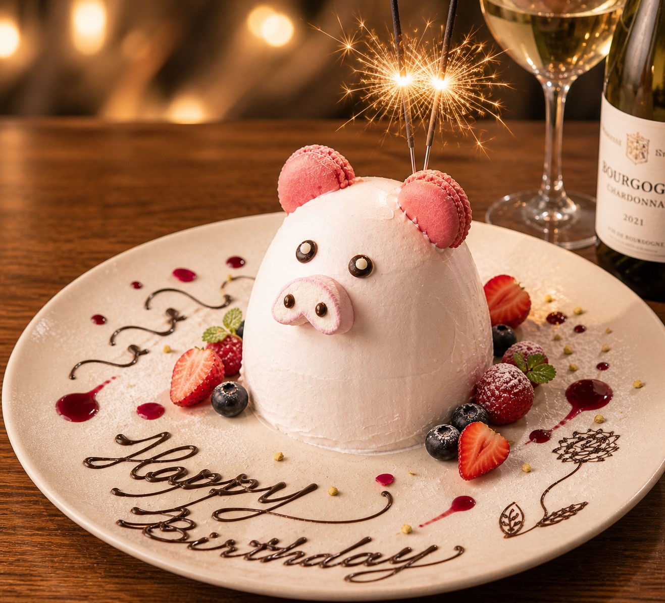 【豚さん特製ケーキで盛大にお祝い】乾杯スパークリング付　記念日や誕生日などに お料理のみ4,500円