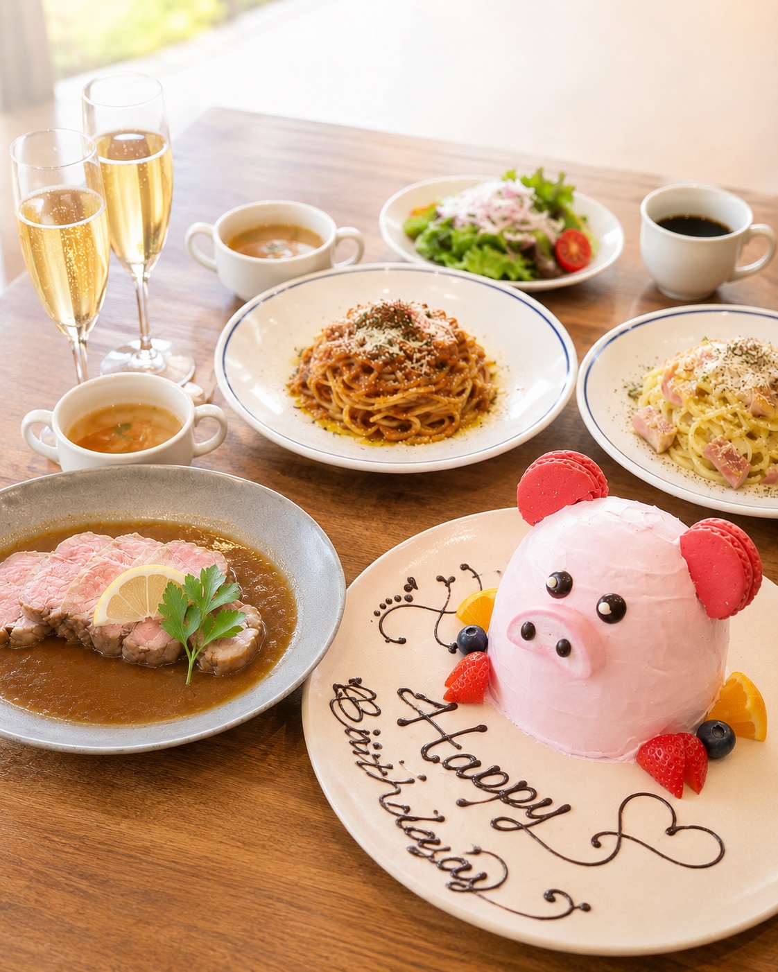 【アニバーサリーランチ★乾杯スパークリング付】自慢の豚ケーキで豪華にお祝い！　4,500円