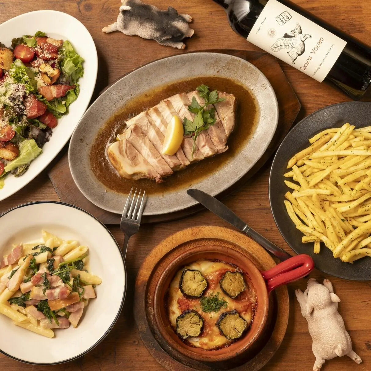 【ランチ飲み放題★2時間飲み放題付き】熟成豚ロースステーキやリゾットなど全4皿 3,000円