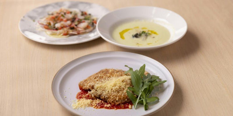 Lunch Prifix B自慢の窯焼ピザ5種or生パスタ3種にメインも選べる充実プラン