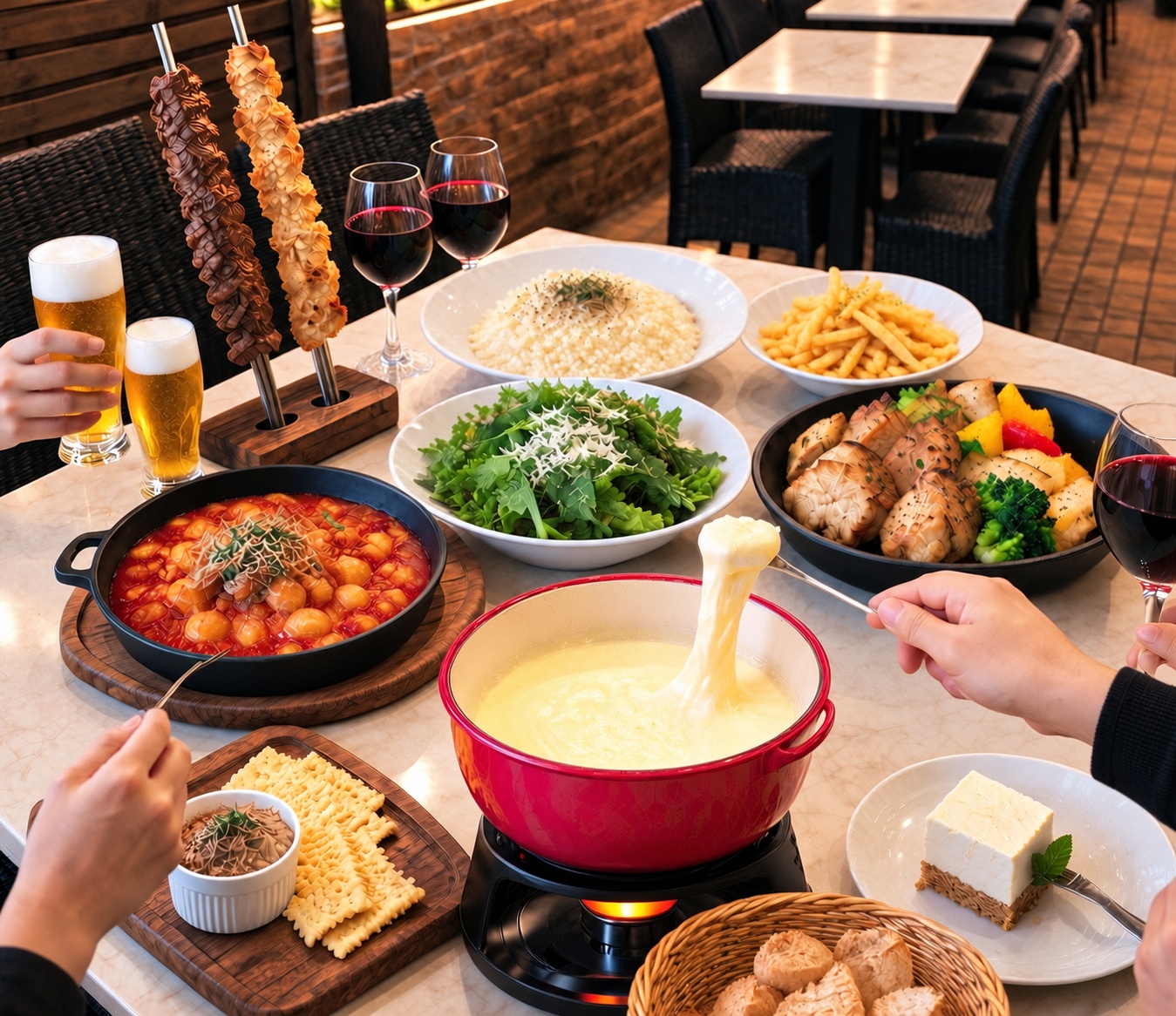 [Terrace Exclusive] 9-Item Course Featuring 2 Types of Churrasco & Rich Cheese Fondue with 2 Hours of All-You-Can-Drink for 5,000円