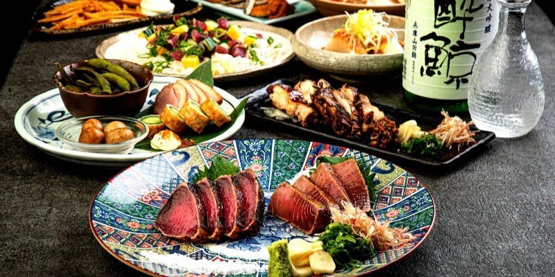播磨屋套餐 名物 鲣鱼稻草烧盐味炙烤与中脂金枪鱼对比品尝 【2小时畅饮】