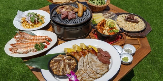 【도쿄만을 한눈에 조망】럭셔리 BBQ 세트★고기와 해산물을 모두 호화롭게 즐기는 총 6가지 요리+셀프바 2시간 음료 무제한(테라스석 한정)